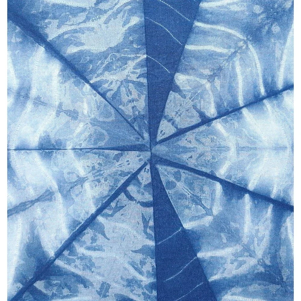 Eight-Pointed Star Indigo Shibori Wall Hanging, Handmade Geometric Textile Art